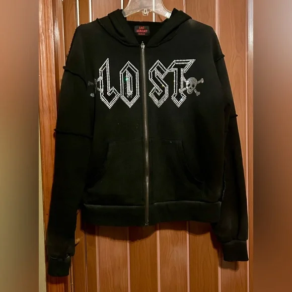 Lost Intricacy | Tops | Lost Intricacy Black Wash Rhinestone Zipup